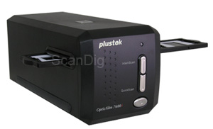 The Plustek OpticFilm 7600i with an inserted slide adapter